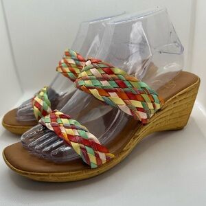 Italian Shoemakers Multicolor Woven Mule style with Cork like Wedges sz 7.5